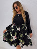 Plus Size 4XL Midi Dress Women's Black Floral Print 2023 Autumn Casual Beach Dresses Oversized Elegant Clothing
