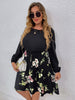 Plus Size 4XL Midi Dress Women's Black Floral Print 2023 Autumn Casual Beach Dresses Oversized Elegant Clothing