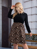 Plus Size 4XL Patchwork Midi Dress Women's Leopard Black O Neck Long Sleeve 2023 Autumn Winter Casual Loose Dresses