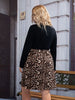 Plus Size 4XL Patchwork Midi Dress Women's Leopard Black O Neck Long Sleeve 2023 Autumn Winter Casual Loose Dresses