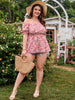 Plus Size 4XL Peplum Tunic Blouse Tops Big for Women Off Shoulder Pink Floral Print T-shirts Casual Summer 2023 Curvy T Shirts