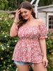 Plus Size 4XL Peplum Tunic Blouse Tops Big for Women Off Shoulder Pink Floral Print T-shirts Casual Summer 2023 Curvy T Shirts