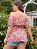 Plus Size 4XL Peplum Tunic Blouse Tops Big for Women Off Shoulder Pink Floral Print T-shirts Casual Summer 2023 Curvy T Shirts