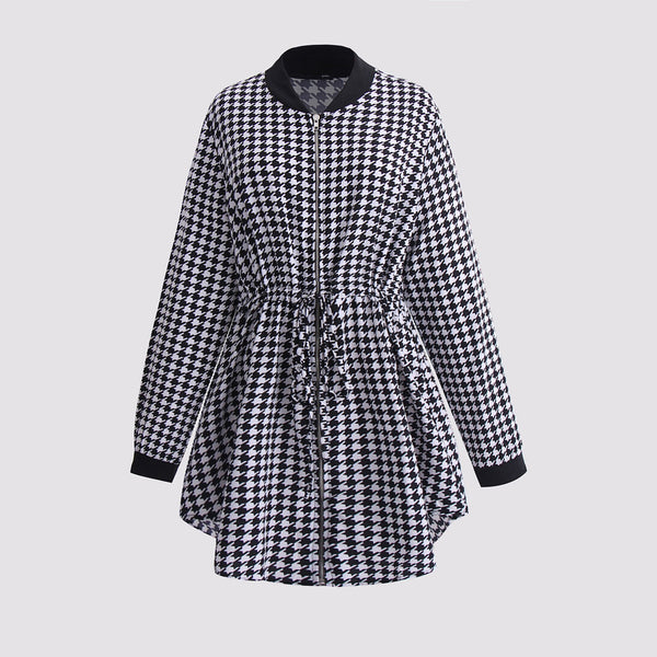 Plus Size 4XL Plaid Jackets for Women Fall 2023 Long Sleeve Zipper Trench Coats Belt Oversized Outerwear Overcoat
