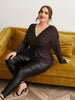 Plus Size 4XL Sequin Peplum Blouses Women's Long Sleeve Oversized Tops 2023 Autumn V Neck Elegant Solid T Shirts Large Clothing