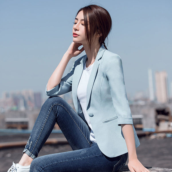 Plus Size 4XL Spring Small Suit Jacket Women Blazer Feminino Half Sleeve Blazer Women Tops Work Office Ladies Blazer Mujer C4392