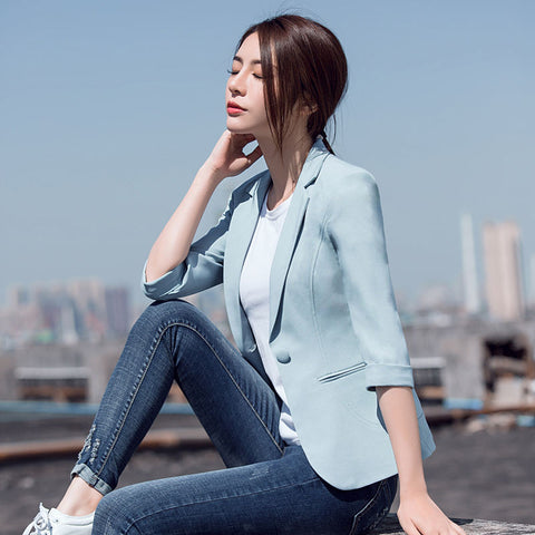 Plus Size 4XL Spring Small Suit Jacket Women Blazer Feminino Half Sleeve Blazer Women Tops Work Office Ladies Blazer Mujer C4392