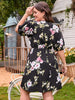 Plus Size 4XL Women Summer 2023 Black Floral Print Midi Dress Loose Half Sleeve V Neck Causal Curvy Chic Elegant Ladies Dresses