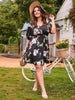 Plus Size 4XL Women Summer 2023 Black Floral Print Midi Dress Loose Half Sleeve V Neck Causal Curvy Chic Elegant Ladies Dresses