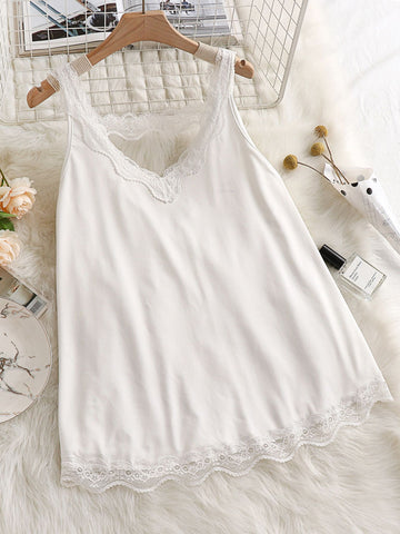 Plus Size 4XL Women's Lace Pajamas Sleeveless Hollow Out V Neck White Grey Cotton Sleepwear Summer Sexy Elegant Camisole Cute