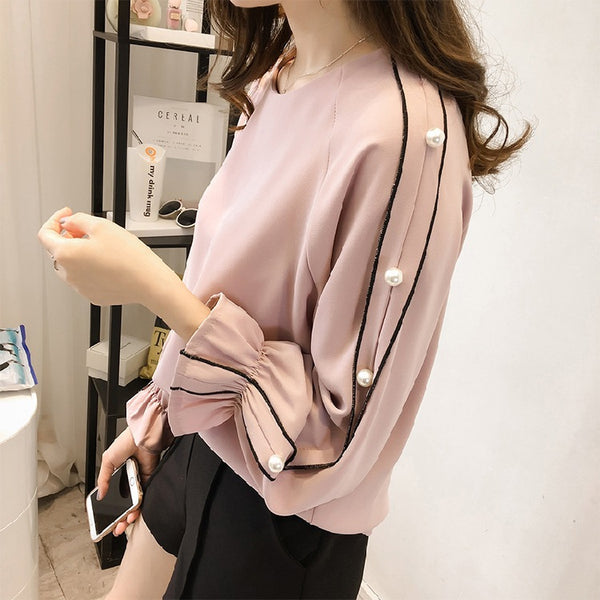 Plus Size 4XL Womens Tops and Blouses Summer Chiffon Blouse Pearl Shirt Women Tops Ladies Work Wear Office Blusa Feminina Shirts