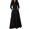 Plus Size 5XL Elegant Long Maxi Dress Autumn Winter Warm High Collar Women Long-sleeved Dress 2023 Woman Clothing With Pocket