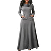 Plus Size 5XL Elegant Long Maxi Dress Autumn Winter Warm High Collar Women Long-sleeved Dress 2023 Woman Clothing With Pocket