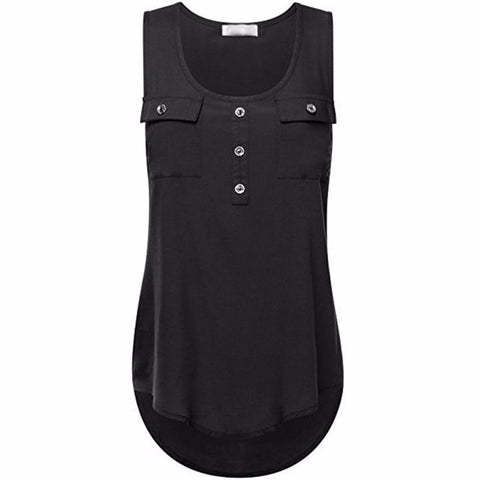 Plus Size 5XL Summer Tank Top Womens Casual Pocket Button O Neck Tops Tunic Loose Sleeveless Ladies Clothes Women haut femme