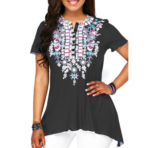 Plus Size 5XL Summer Tops For Womens Tops and Blouses 2022 Vintage Print Button Long Shirts Tunic Ladies Top Womens Clothing