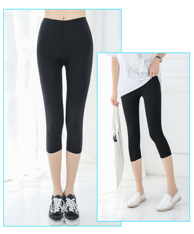 Plus Size 5XL Women Elasticity Leggings Summer Solid Thin Mid-Calf Legging Pants Casual Women's Capri Leggins Fitness Leggings