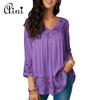 Plus Size 5XL Women Tops and Blouse 2022 Autumn Three Quarter Sleeve Lace Patchwork Solid Blouses Female Casual Loose Shirt Top