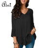 Plus Size 5XL Women Tops and Blouse 2022 Autumn Three Quarter Sleeve Lace Patchwork Solid Blouses Female Casual Loose Shirt Top