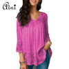 Plus Size 5XL Women Tops and Blouse 2022 Autumn Three Quarter Sleeve Lace Patchwork Solid Blouses Female Casual Loose Shirt Top