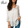 Plus Size 5XL Women Tops and Blouse 2022 Autumn Three Quarter Sleeve Lace Patchwork Solid Blouses Female Casual Loose Shirt Top