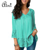 Plus Size 5XL Women Tops and Blouse 2022 Autumn Three Quarter Sleeve Lace Patchwork Solid Blouses Female Casual Loose Shirt Top