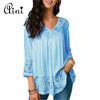 Plus Size 5XL Women Tops and Blouse 2022 Autumn Three Quarter Sleeve Lace Patchwork Solid Blouses Female Casual Loose Shirt Top