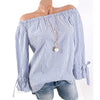 Plus Size 5XL Women Tops and Blouses 2022 Autumn Elegant Long Sleeve Striped Off Shoulder Blouse Female Casual Loose Shirts Top