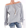 Plus Size 5XL Women Tops and Blouses 2022 Autumn Elegant Long Sleeve Striped Off Shoulder Blouse Female Casual Loose Shirts Top
