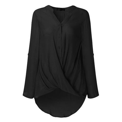Plus Size 5XL Womens Tops and Blouses 2022 Elegant Button Long Sleeve V Neck Shirts Tunic Ladies Top Womens Clothing