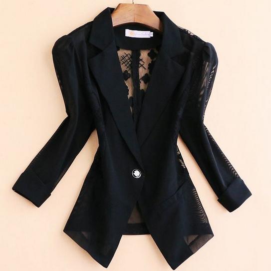Plus Size 5xl!Blazers 2022 summer Elegant Women Lace Crochet Hollow three-quarter Sleeve Blazer Slim  formal small Suit
