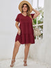Plus Size A Line Midi Tunic Casual Dress Women's 2023 Summer Cotton Short Sleeve Wine Red Clothing Stylish Elegant Dresses