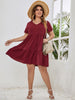 Plus Size A Line Midi Tunic Casual Dress Women's 2023 Summer Cotton Short Sleeve Wine Red Clothing Stylish Elegant Dresses