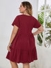 Plus Size A Line Midi Tunic Casual Dress Women's 2023 Summer Cotton Short Sleeve Wine Red Clothing Stylish Elegant Dresses