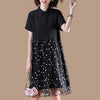 Plus Size A-Line Patchwork Women Dress Spring Summer Short Sleeve Printing Ladies Loose Midi Shirt Dress D0D325N