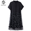 Plus Size A-Line Patchwork Women Dress Spring Summer Short Sleeve Printing Ladies Loose Midi Shirt Dress D0D325N