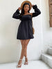 Plus Size Black Dress Women's Off Shoulder Backless Large Size Clothing Long Puff Sleeve 2023 Autumn Solid Casual Dresses