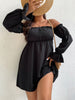 Plus Size Black Dress Women's Off Shoulder Backless Large Size Clothing Long Puff Sleeve 2023 Autumn Solid Casual Dresses