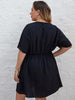 Plus Size Black Dress for Women Short Sleeve 2023 Autumn Clothing V Neck A Line Elegant Cotton Casual Loose Midi Tunic Dresses