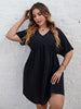 Plus Size Black Dress for Women Short Sleeve 2023 Autumn Clothing V Neck A Line Elegant Cotton Casual Loose Midi Tunic Dresses