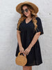 Plus Size Black Dress for Women Short Sleeve 2023 Autumn Clothing V Neck A Line Elegant Cotton Casual Loose Midi Tunic Dresses