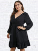 Plus Size Black Loose Dress Women's Long Sleeve V Neck Oversized Casual 4XL Dresses 2023 Autumn Large Elegant Clothing