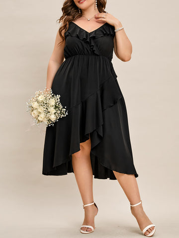 Plus Size Black Summer Midi Dress for Women 2023 V Neck Loose Elegant  A Line Party Cocktail Dresses Large Size Clothing