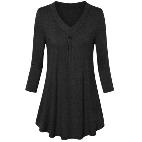 Plus Size Blouse 2022 Autumn Long Sleeve Blouse Women Solid Color V Neck Pleated Tunic Shirt blusas manga comprida feminina