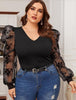 Plus Size Blouse Shirt Black 2023 Spring Autumn Women Mesh See Through Long Sleeve Casual Blouse Ladies Tops