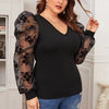Plus Size Blouse Shirt Black 2023 Spring Autumn Women Mesh See Through Long Sleeve Casual Blouse Ladies Tops