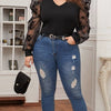 Plus Size Blouse Shirt Black 2023 Spring Autumn Women Mesh See Through Long Sleeve Casual Blouse Ladies Tops