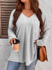 Plus Size Blouse Tops Women Autumn Summer 2023 Grey Solid Pocket Long Sleeve Clothing Loose Oversized Ladies Large T-shirts 4xl