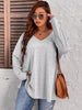 Plus Size Blouse Tops Women Autumn Summer 2023 Grey Solid Pocket Long Sleeve Clothing Loose Oversized Ladies Large T-shirts 4xl