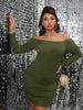 Plus Size Bodycon Long Sleeve Off Shoulder Mini Dress for Women 2023 Fall Cotton Party Wear Curvy Dresses Ladies Clothing 4XL