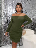 Plus Size Bodycon Long Sleeve Off Shoulder Mini Dress for Women 2023 Fall Cotton Party Wear Curvy Dresses Ladies Clothing 4XL
